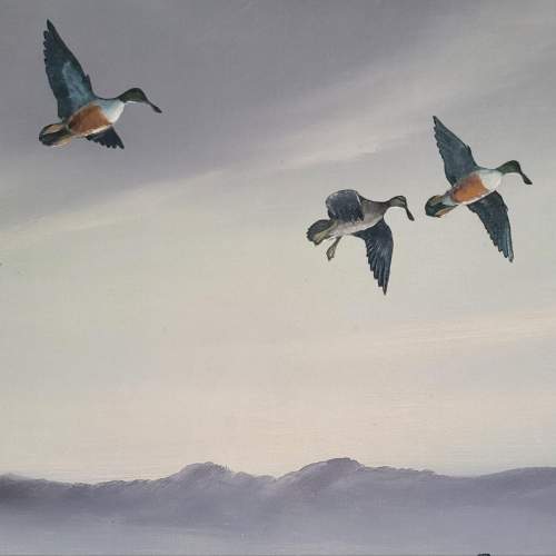 Large 1962 Framed Oil on Canvas - Ducks over Wetlands – Signed image-2