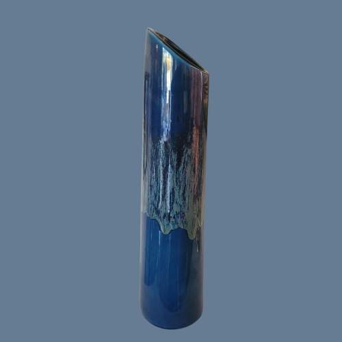 Poole Pottery 1990s Tall Blue Drip Glaze Vase image-2