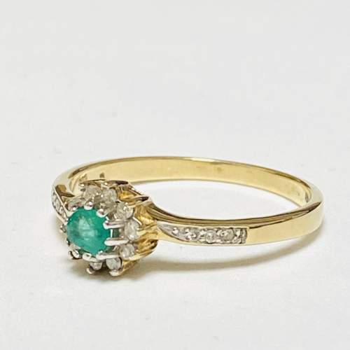 9ct Gold Emerald and Diamond Ring image-2
