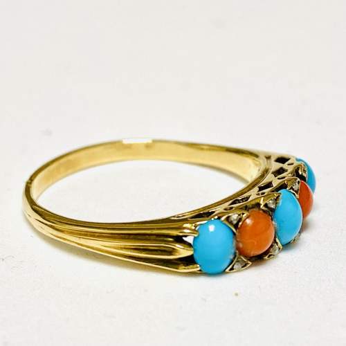 Victorian 18ct Gold Turquoise and Coral Ring image-1