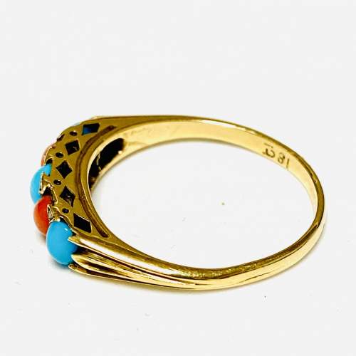Victorian 18ct Gold Turquoise and Coral Ring image-3