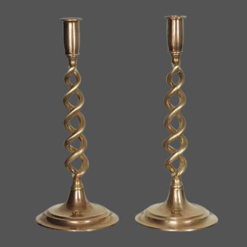 Pair of Late 19th Century Open Barleytwist Brass Candlesticks image-1