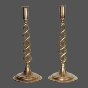 Pair of Late 19th Century Open Barleytwist Brass Candlesticks
