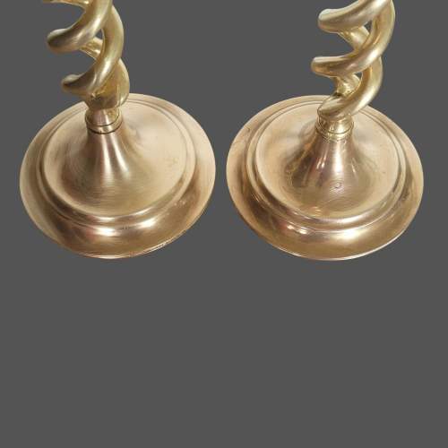 Pair of Late 19th Century Open Barleytwist Brass Candlesticks image-2