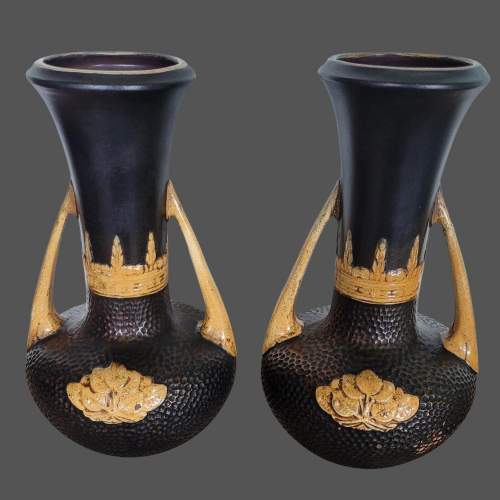 Pair of Unusual Bretby Clanta Ware Vases Circa 1925 image-3