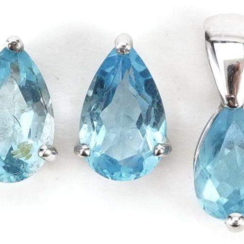 9ct White Gold Topaz Earring and Pendant Set image-2