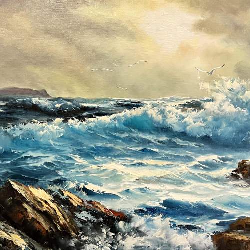 H Maan Oil on Canvas Seascape Painting image-2