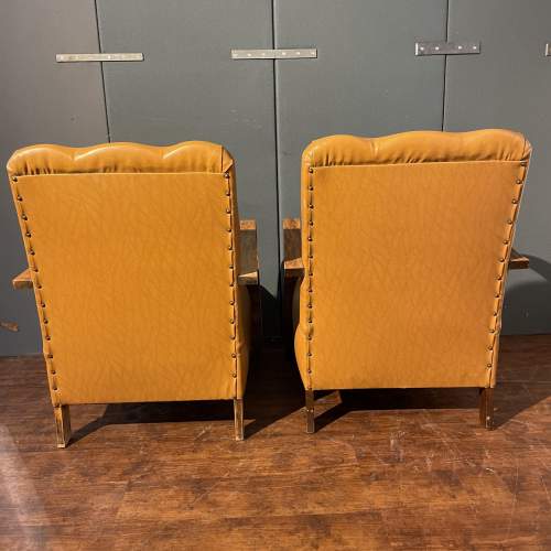 Pair of Retro Faux Leather Armchairs with Curved Wooden Arms image-6