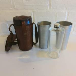 Antique J Dixon & Son Hunting Glass Flask & Set of 2 Tumblers