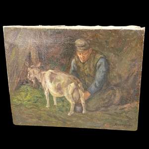 Early 20th Century Oil on Canvas Farm Scene