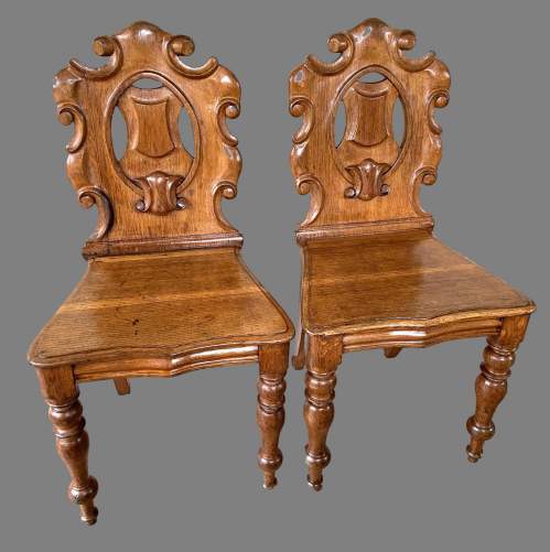 A Pair of Mid Victorian Oak Hall Chairs image-1
