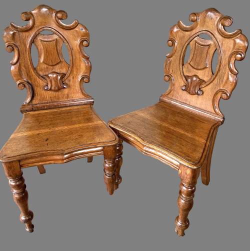 A Pair of Mid Victorian Oak Hall Chairs image-2