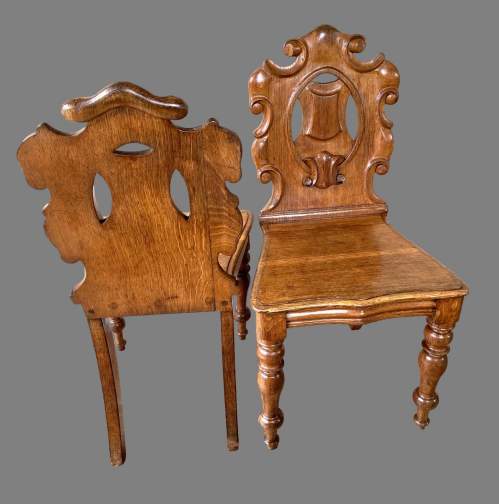 A Pair of Mid Victorian Oak Hall Chairs image-3