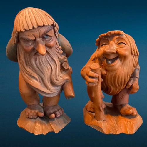 Pair of Early 20th Century Carved Wood Gnomes image-1