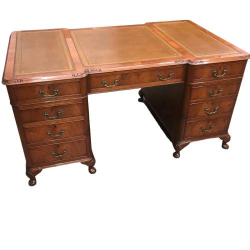 Good Quality Maples Burr Walnut Pedestal Writing Desk image-1