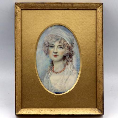 Beautiful 19th Century Hand Painted Miniature Portrait image-1