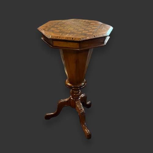 19th Century Walnut and Marquetry Sewing Games Table image-1