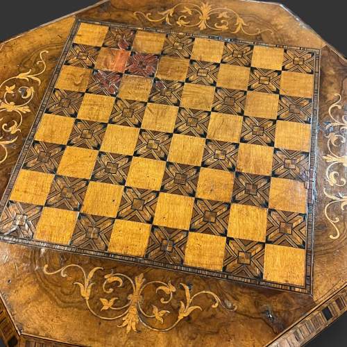 19th Century Walnut and Marquetry Sewing Games Table image-5