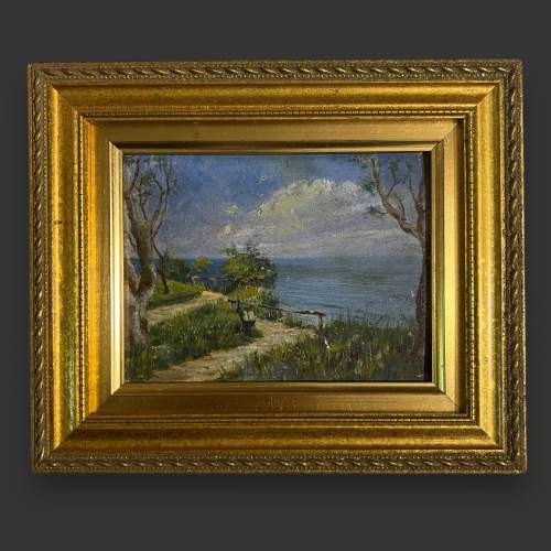 Late Victorian Oil on Board Painting of Lake Garda image-1