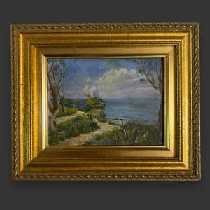 Late Victorian Oil on Board Painting of Lake Garda