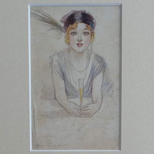 Early 20thC Framed postcard of an Art Deco Lady by Achille Mauzan image-4