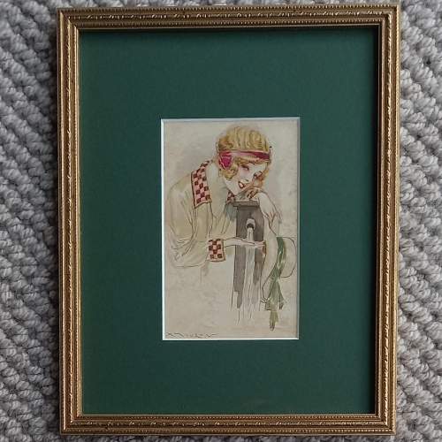 Early 20thC Framed Postcard of an Art Deco Girl by Achille Mauzan image-1