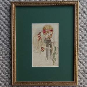 Early 20thC Framed Postcard of an Art Deco Girl by Achille Mauzan