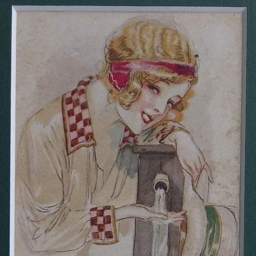 Early 20thC Framed Postcard of an Art Deco Girl by Achille Mauzan image-4