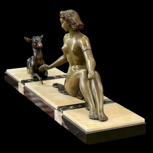 Art Deco Spelter Figure of a Woman and Fawn image-1