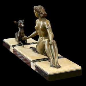 Art Deco Spelter Figure of a Woman and Fawn