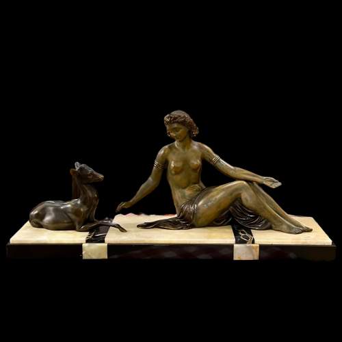 Art Deco Spelter Figure of a Woman and Fawn image-2