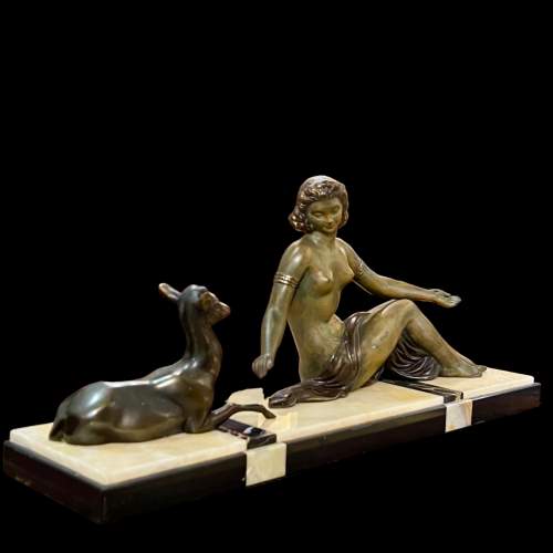 Art Deco Spelter Figure of a Woman and Fawn image-3