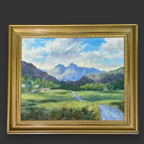 Langdales from Elterwater Lake District Oil on Canvas Painting image-1