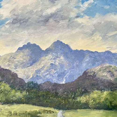 Langdales from Elterwater Lake District Oil on Canvas Painting image-2