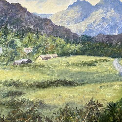 Langdales from Elterwater Lake District Oil on Canvas Painting image-4