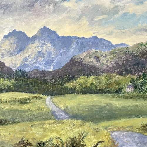 Langdales from Elterwater Lake District Oil on Canvas Painting image-3
