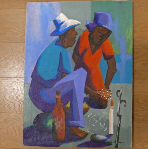 Haitian Man and Woman by Jean Eliud Coachy Original Oil on Canvas image-1