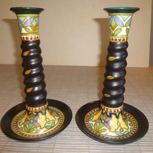 Pair of Gouda Pottery Candlesticks image-1