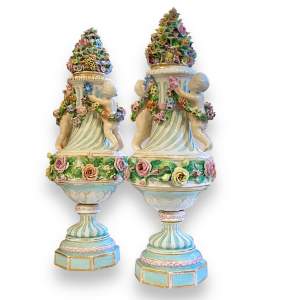 19th Century Hand Painted German Floral Urns