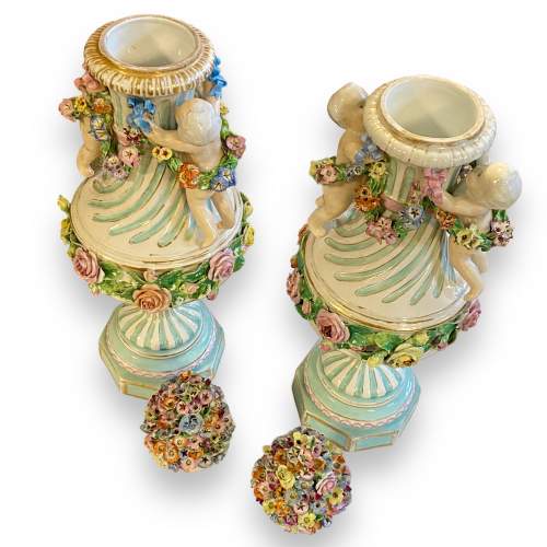 19th Century Hand Painted German Floral Urns image-3