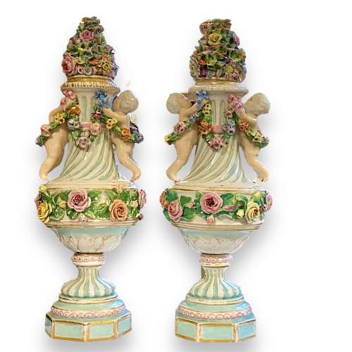 19th Century Hand Painted German Floral Urns image-4