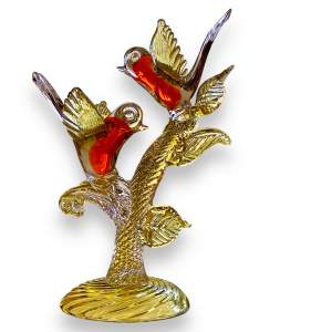 Murano Glass Birds on a Branch Sculpture