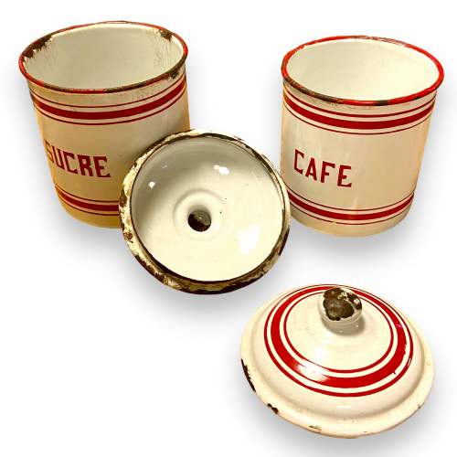 Set of Five Vintage French Enamel Canisters image-3