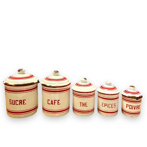 Set of Five Vintage French Enamel Canisters image-4