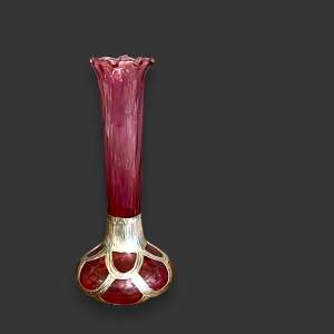 Cranberry Glass Solid Silver Overlay Posy Vase