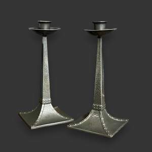 Pair of Arts and Crafts Pewter Candlesticks