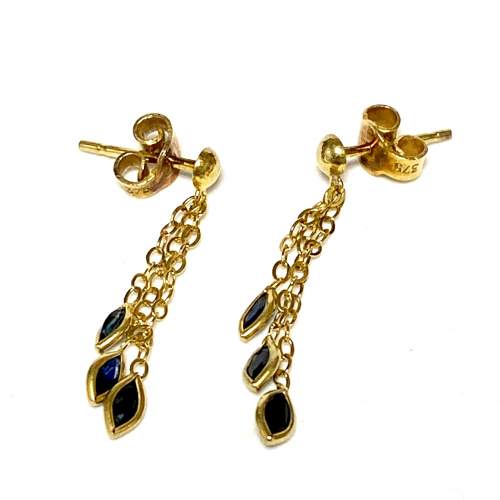9ct Gold Sapphire Drop Earrings image-1