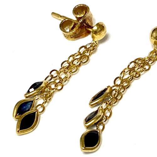 9ct Gold Sapphire Drop Earrings image-2