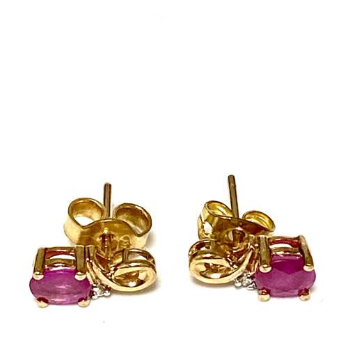 Vintage 9ct Gold Ruby and Diamond Earrings image-1