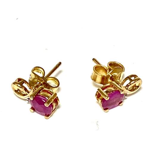 Vintage 9ct Gold Ruby and Diamond Earrings image-2
